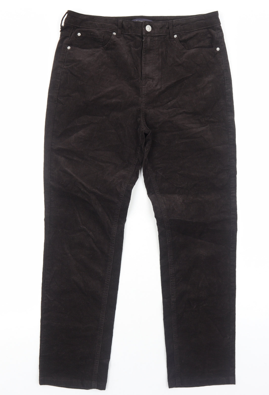 Marks and Spencer Womens Brown Cotton Trousers Size 14 Regular Zip