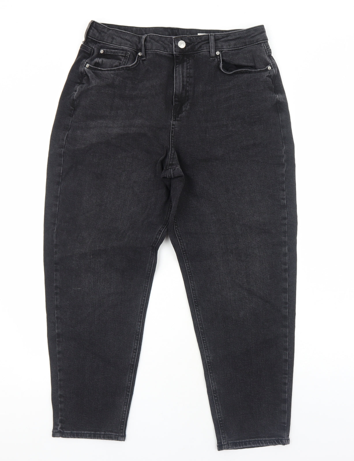 Marks and Spencer Womens Black Cotton Mom Jeans Size 16 Regular Zip