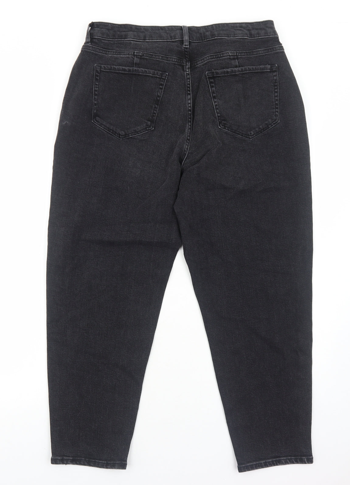 Marks and Spencer Womens Black Cotton Mom Jeans Size 16 Regular Zip