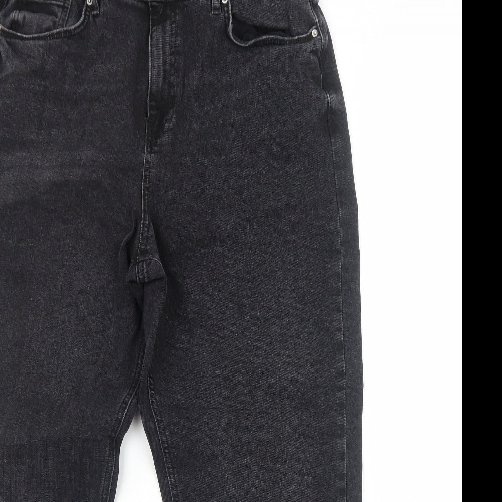 Marks and Spencer Womens Black Cotton Mom Jeans Size 16 Regular Zip