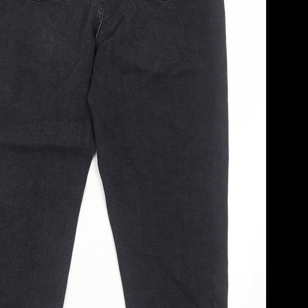 Marks and Spencer Womens Black Cotton Mom Jeans Size 16 Regular Zip