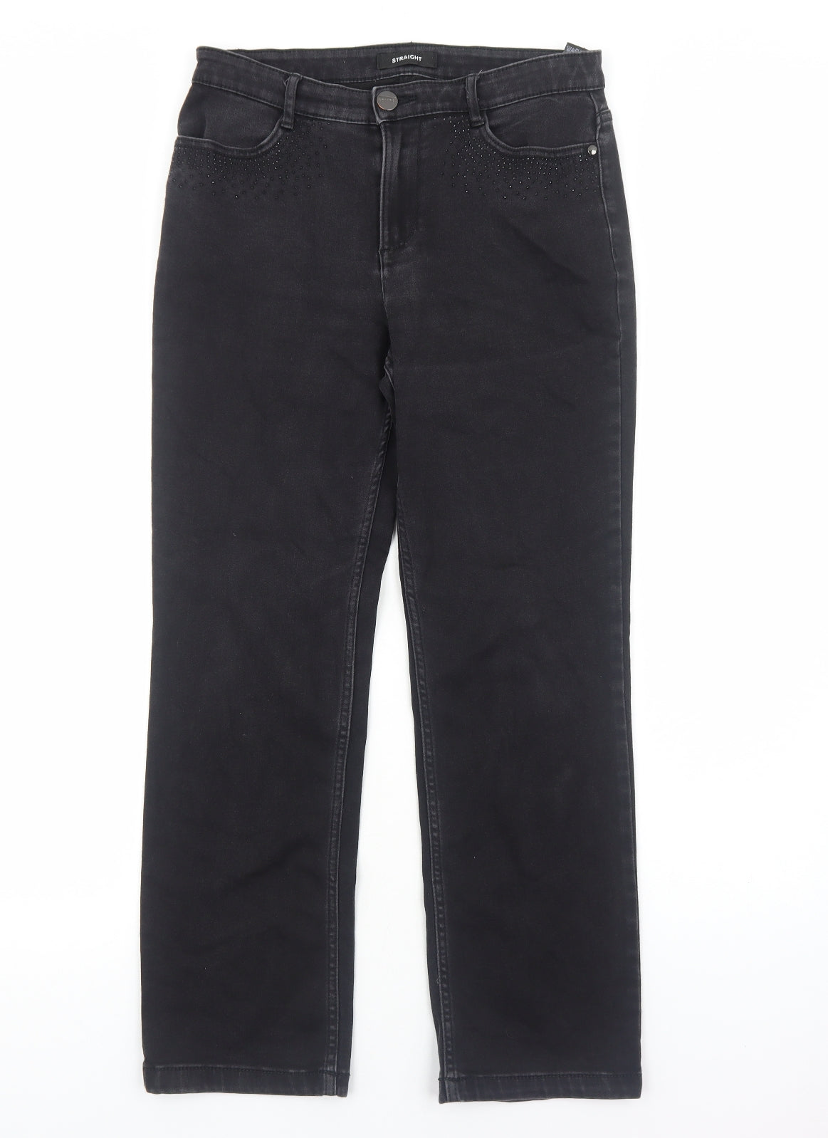 Marks and Spencer Womens Black Cotton Straight Jeans Size 12 Regular Zip