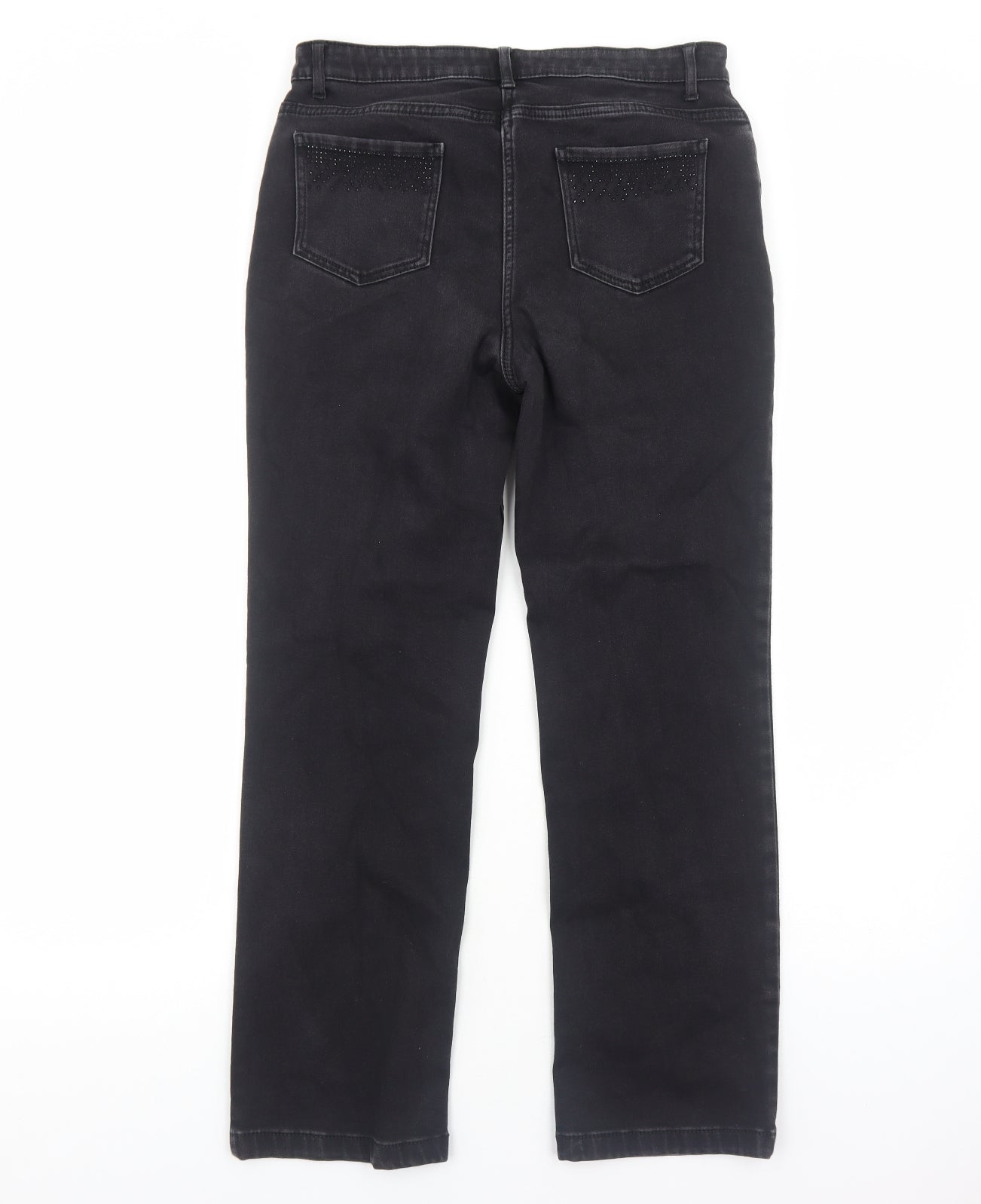 Marks and Spencer Womens Black Cotton Straight Jeans Size 12 Regular Zip