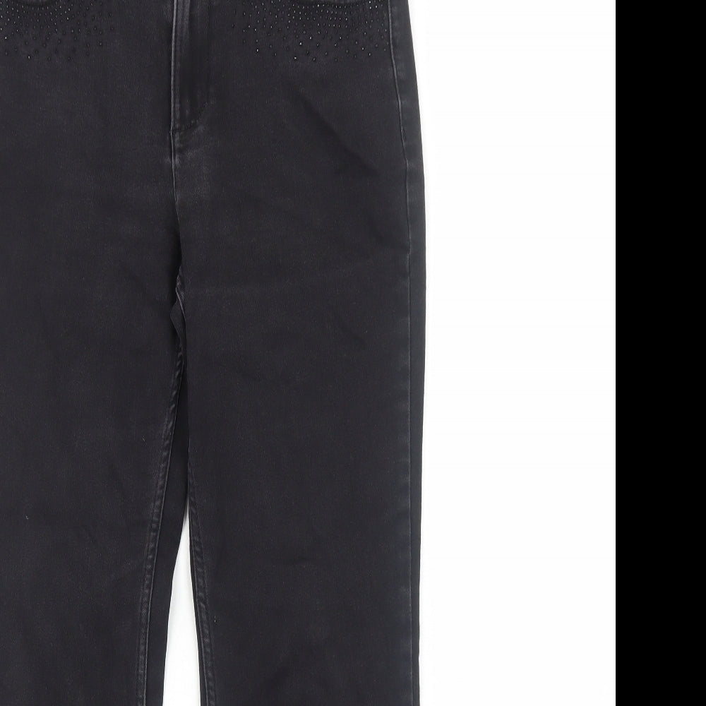 Marks and Spencer Womens Black Cotton Straight Jeans Size 12 Regular Zip
