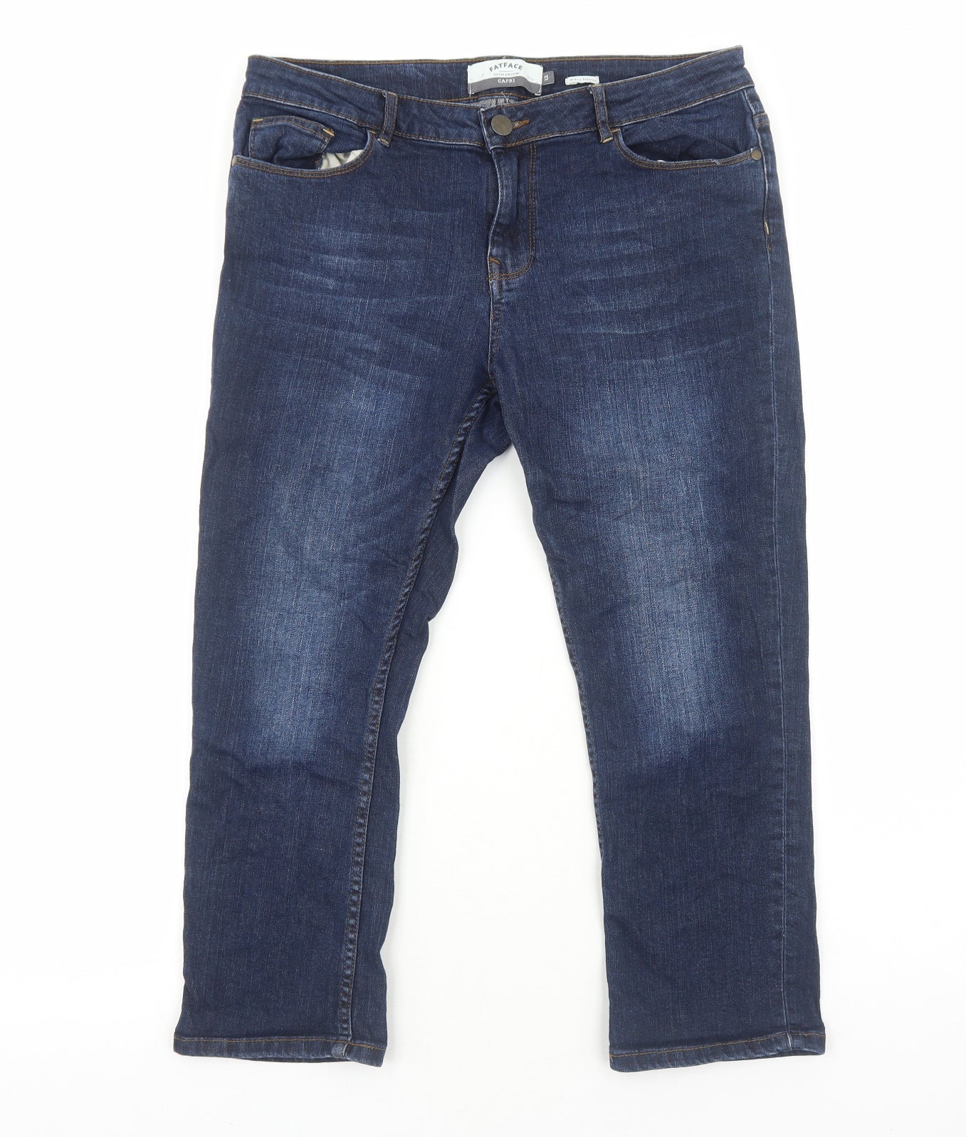 Fat Face Womens Blue Cotton Straight Jeans Size 12 Regular Zip