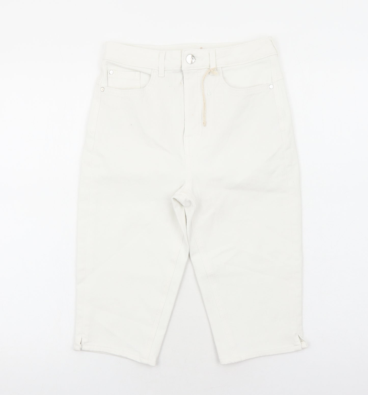 Marks and Spencer Womens White Cotton Bermuda Shorts Size 10 Regular Zip