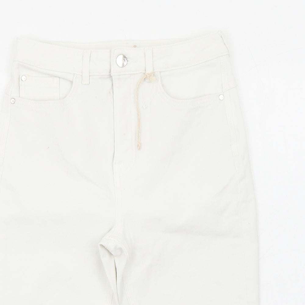 Marks and Spencer Womens White Cotton Bermuda Shorts Size 10 Regular Zip
