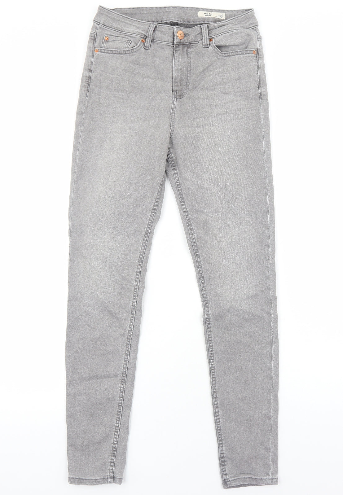 Marks and Spencer Womens Grey Cotton Skinny Jeans Size 10 Regular Zip