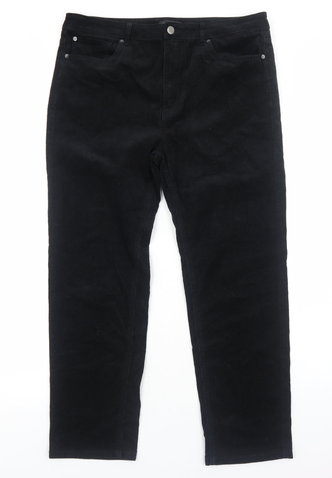 Marks and Spencer Womens Black Cotton Trousers Size 18 Regular Zip
