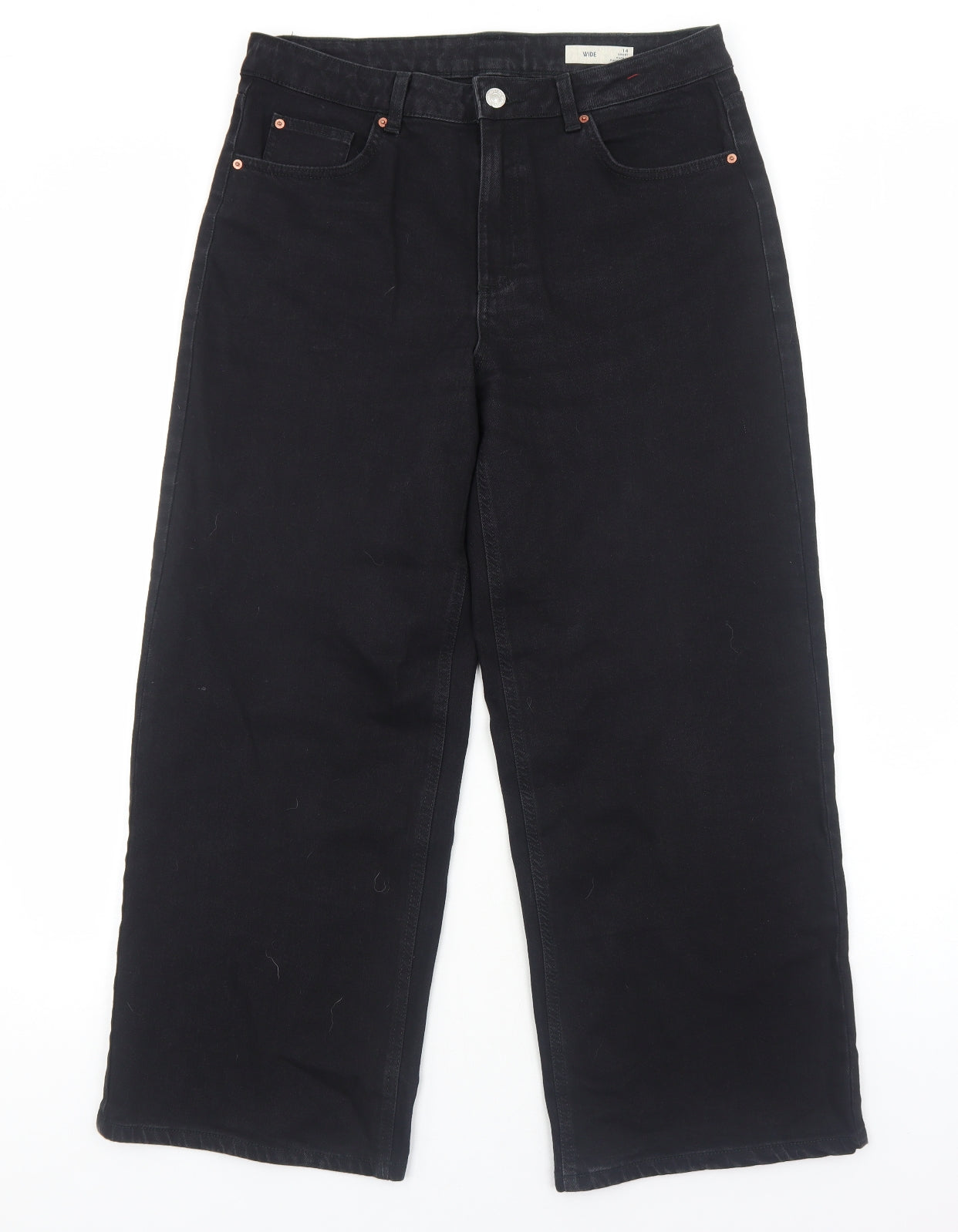 Marks and Spencer Womens Black Cotton Wide-Leg Jeans Size 14 Regular Zip