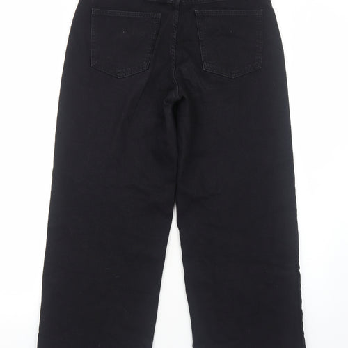 Marks and Spencer Womens Black Cotton Wide-Leg Jeans Size 14 Regular Zip