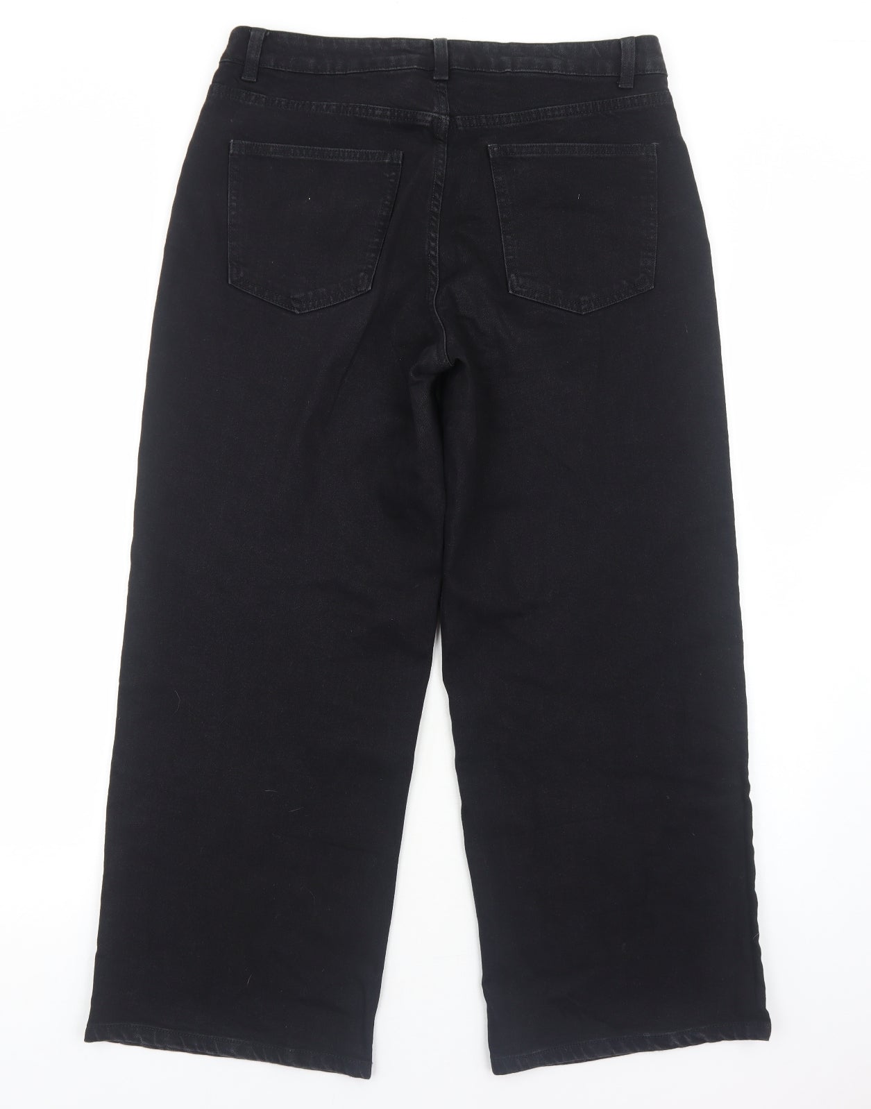Marks and Spencer Womens Black Cotton Wide-Leg Jeans Size 14 Regular Zip
