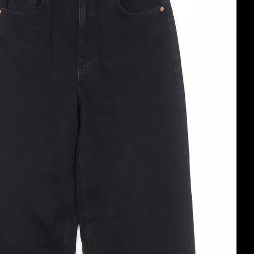 Marks and Spencer Womens Black Cotton Wide-Leg Jeans Size 14 Regular Zip