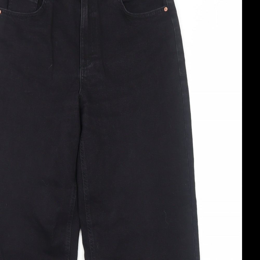 Marks and Spencer Womens Black Cotton Wide-Leg Jeans Size 14 Regular Zip