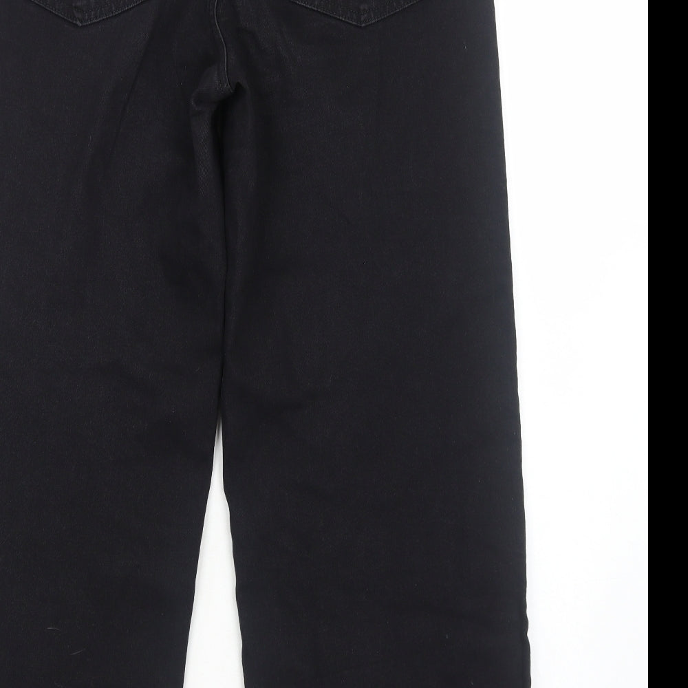 Marks and Spencer Womens Black Cotton Wide-Leg Jeans Size 14 Regular Zip