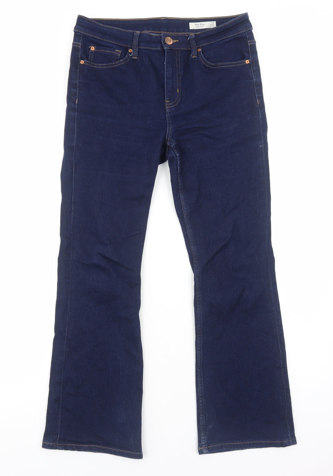 Marks and Spencer Womens Blue Cotton Bootcut Jeans Size 12 Regular Zip