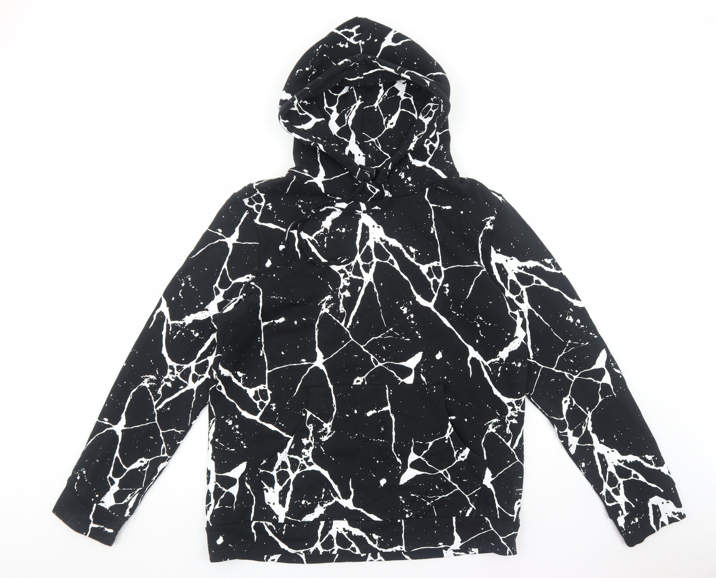 Cool Cat Mens Black Geometric Cotton Pullover Hoodie Size XL