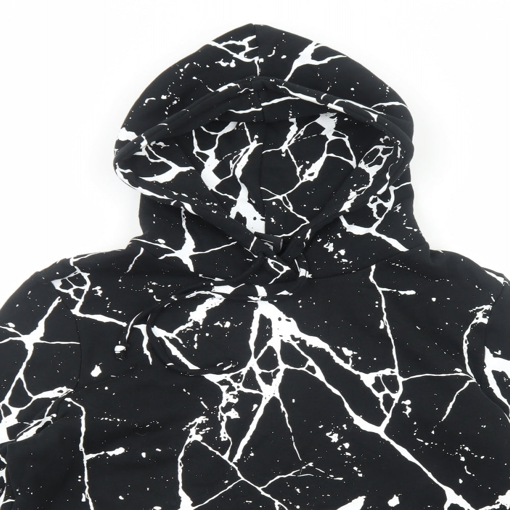 Cool Cat Mens Black Geometric Cotton Pullover Hoodie Size XL