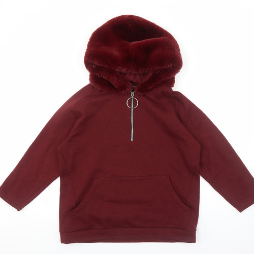 Zara Womens Red Polyester Pullover Hoodie Size S Pullover