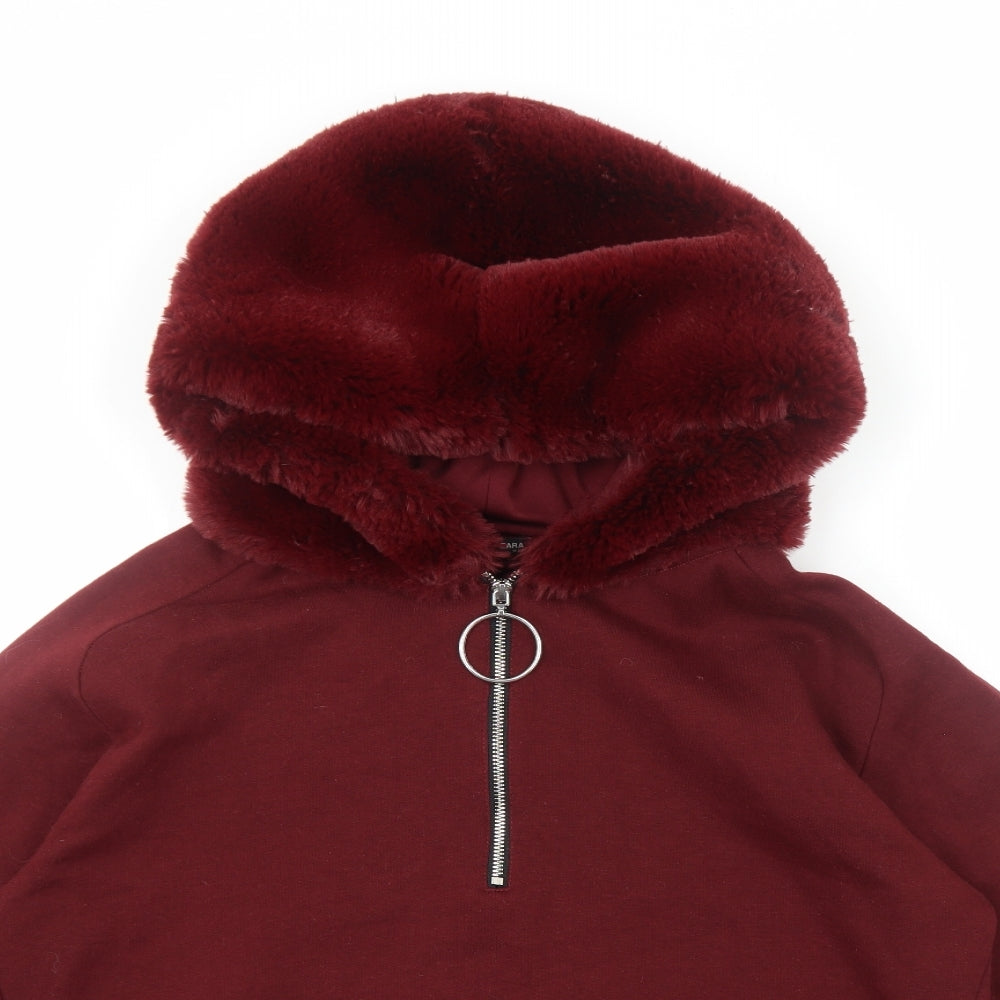 Zara Womens Red Polyester Pullover Hoodie Size S Pullover