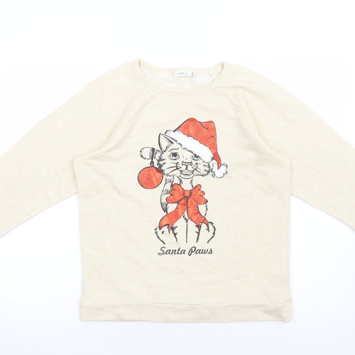 NEXT Womens Ivory Cotton Pullover Sweatshirt Size 14 Pullover - Santa Paws