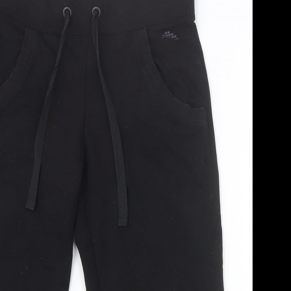 H&M Sport Womens Black Cotton Cropped Trousers Size S Regular Drawstring