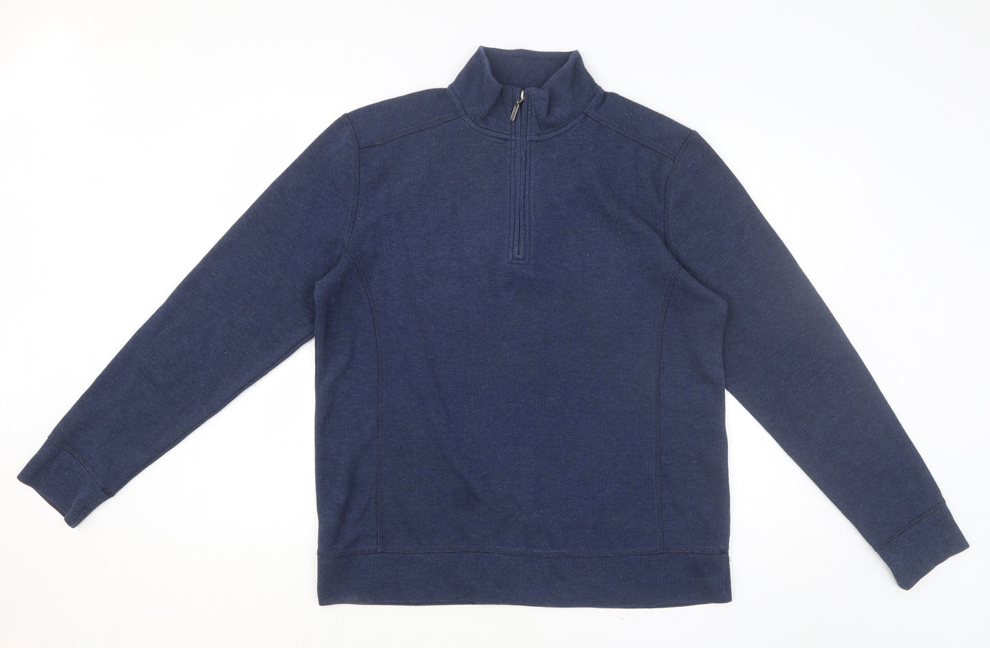 Easy Mens Blue High Neck Cotton Pullover Jumper Size M Long Sleeve