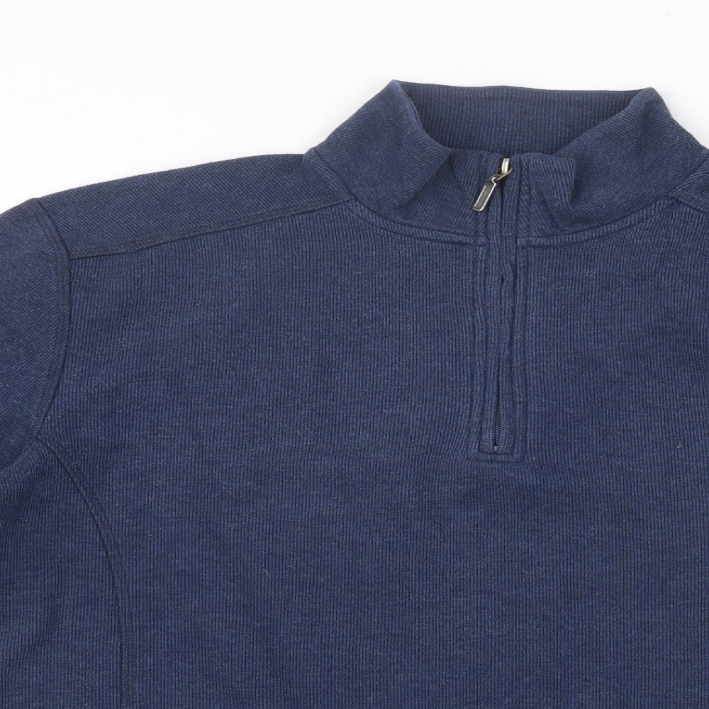 Easy Mens Blue High Neck Cotton Pullover Jumper Size M Long Sleeve