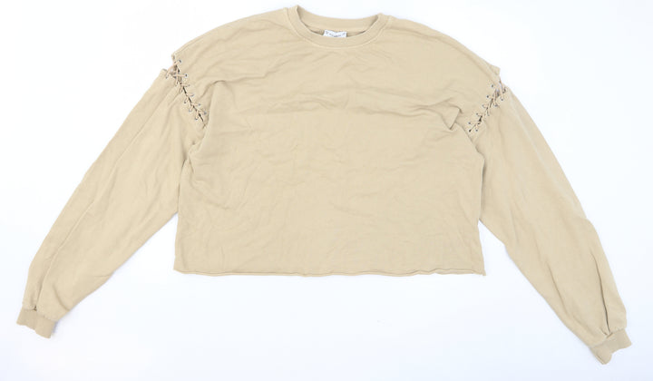 Pull&Bear Womens Beige Cotton Pullover Sweatshirt Size M Pullover