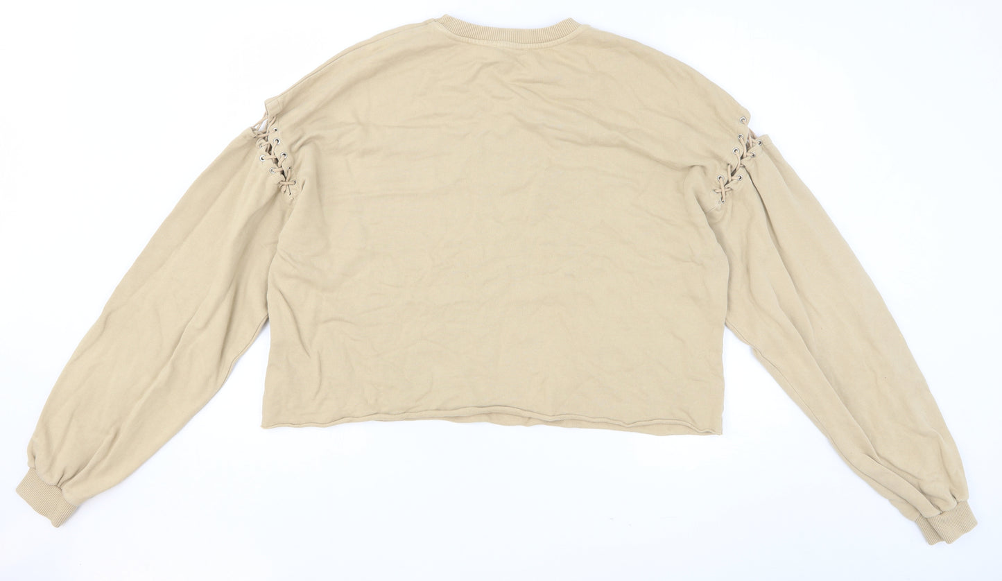 Pull&Bear Womens Beige Cotton Pullover Sweatshirt Size M Pullover