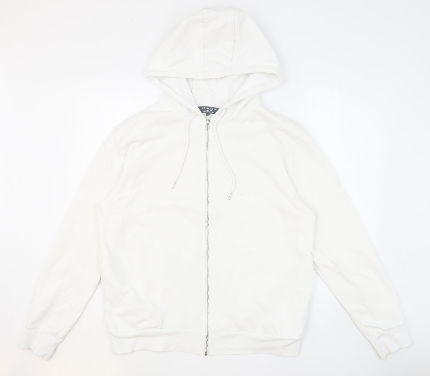 Primark Mens White Cotton Full Zip Hoodie Size L
