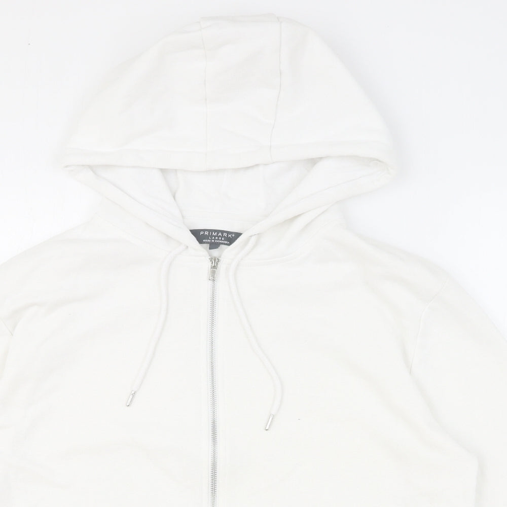 Primark Mens White Cotton Full Zip Hoodie Size L