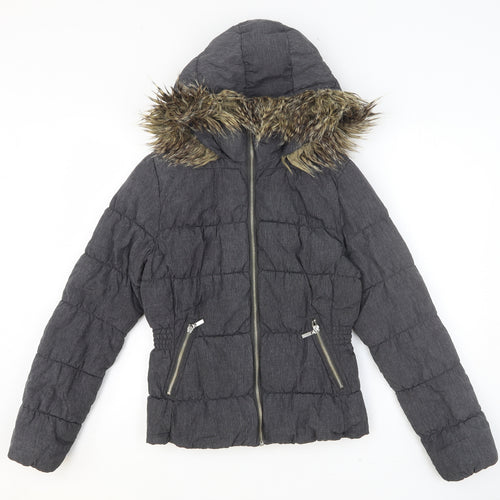 H&M Womens Grey Puffer Jacket Jacket Size 8 Zip