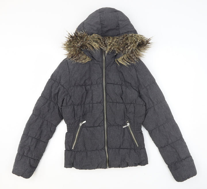 H&M Womens Grey Puffer Jacket Jacket Size 8 Zip