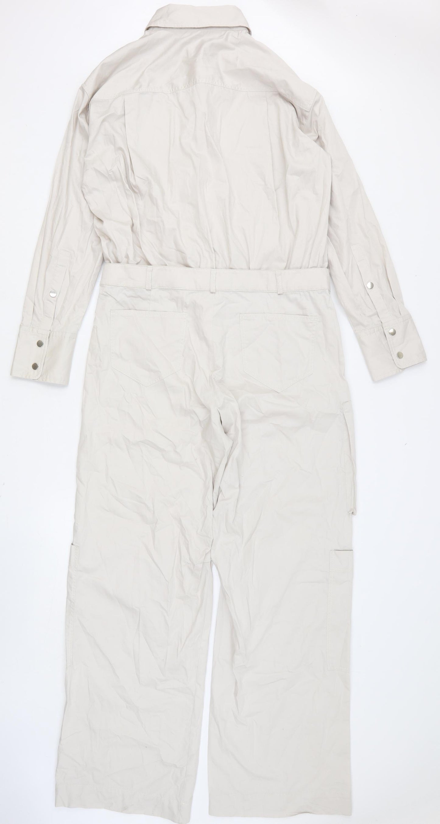 Zara Womens Beige Cotton Jumpsuit One-Piece Size L Button