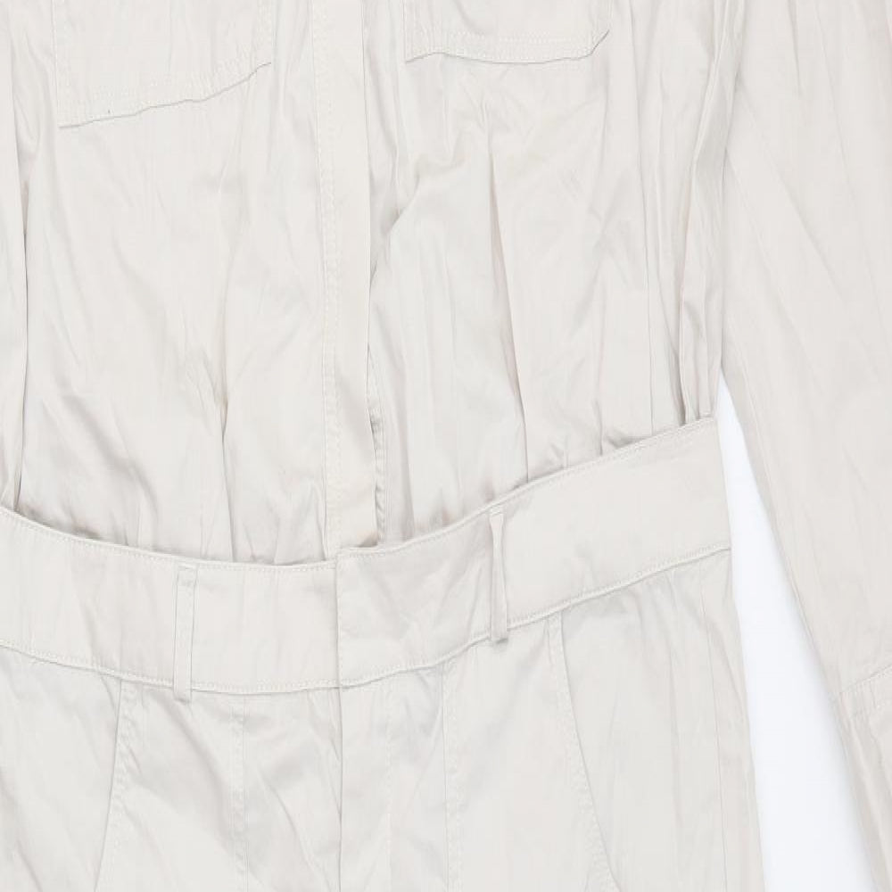 Zara Womens Beige Cotton Jumpsuit One-Piece Size L Button