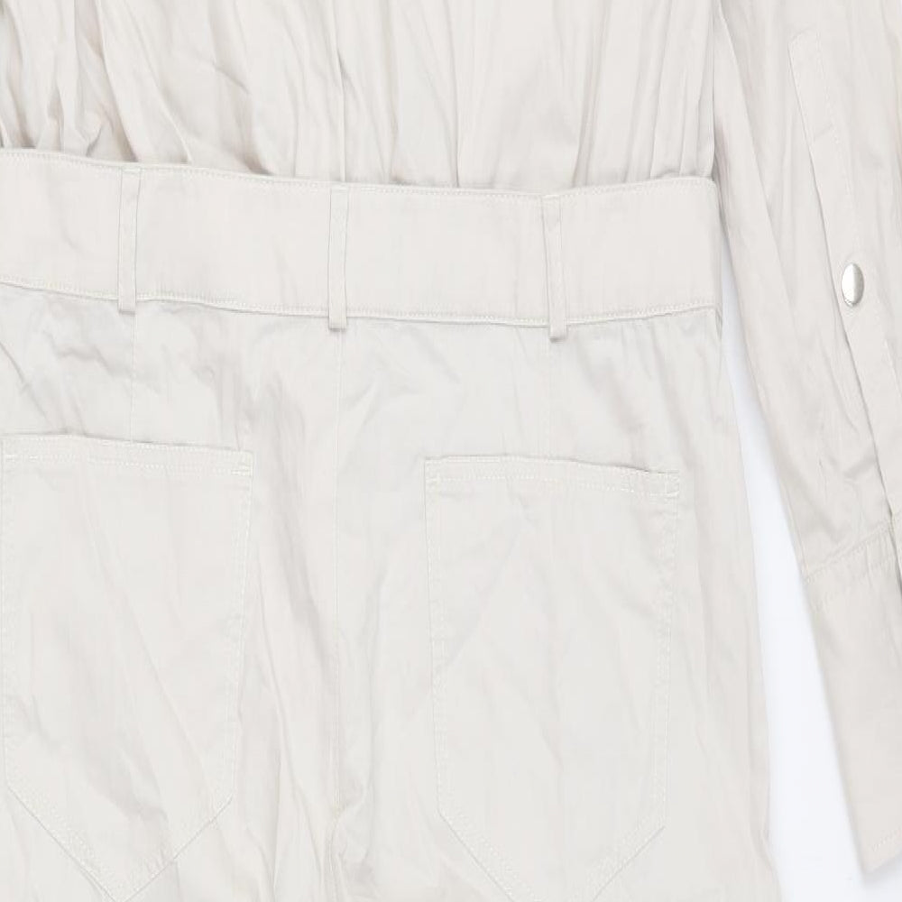 Zara Womens Beige Cotton Jumpsuit One-Piece Size L Button