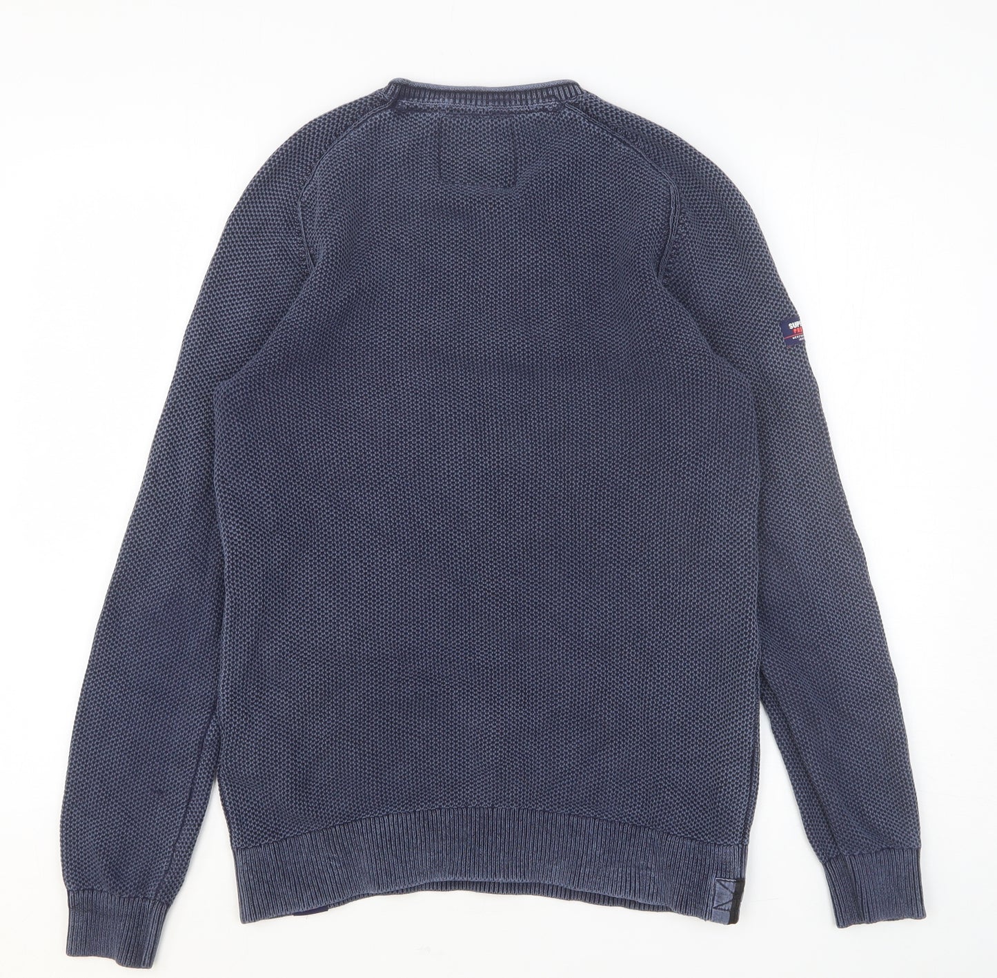 Superdry Mens Blue Round Neck Cotton Pullover Jumper Size L Long Sleeve