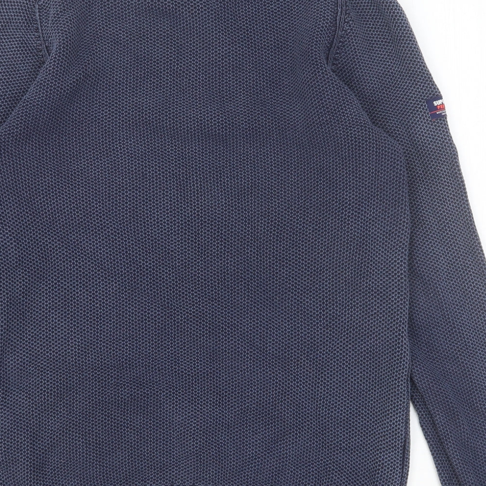 Superdry Mens Blue Round Neck Cotton Pullover Jumper Size L Long Sleeve