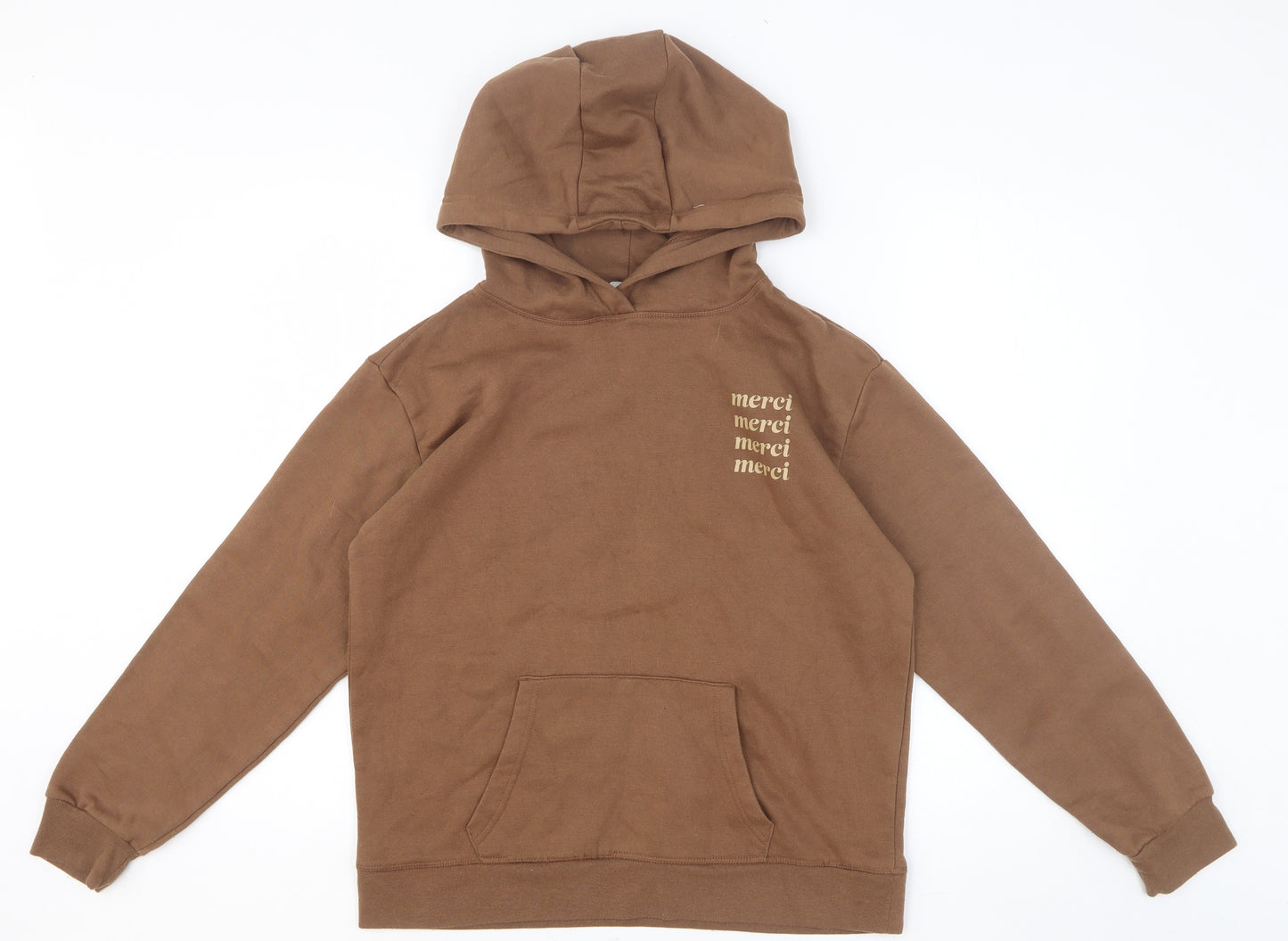 Primark Womens Brown Cotton Pullover Hoodie Size 10 Pullover - Merci Size 10-12