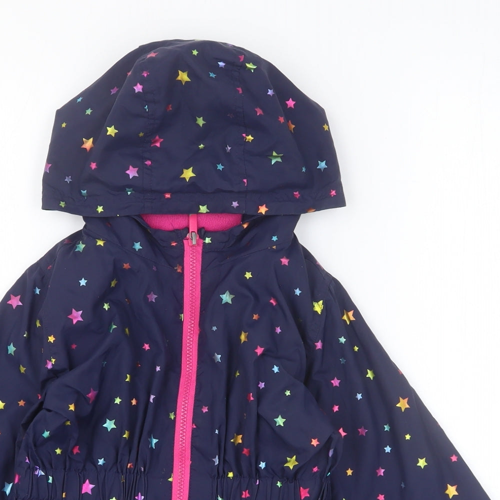 EVIE Girls Blue Geometric Rain Coat Coat Size 5-6 Years Zip - Star Print