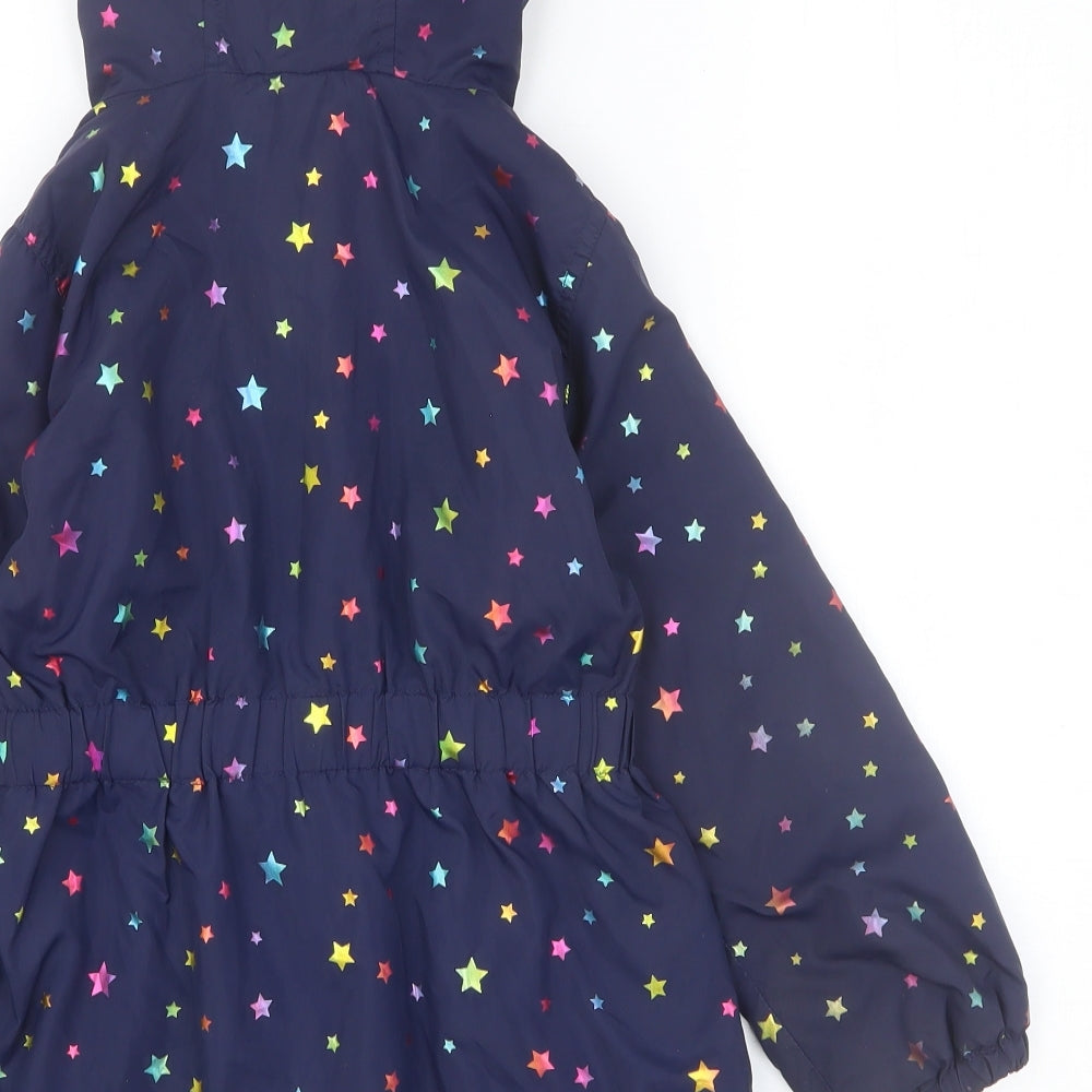 EVIE Girls Blue Geometric Rain Coat Coat Size 5-6 Years Zip - Star Print