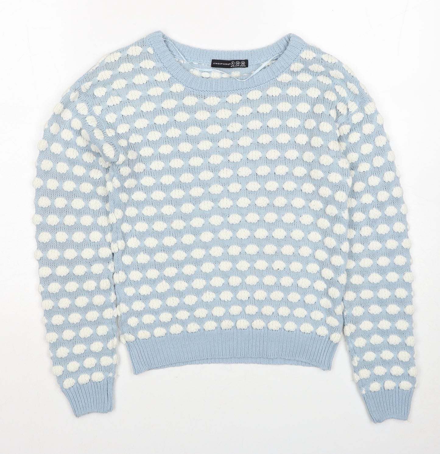 Atmosphere Womens Blue Round Neck Geometric Acrylic Pullover Jumper Size 6