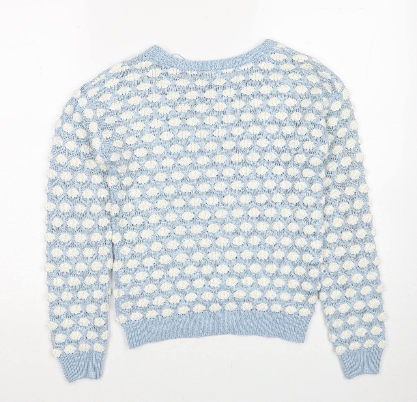 Atmosphere Womens Blue Round Neck Geometric Acrylic Pullover Jumper Size 6