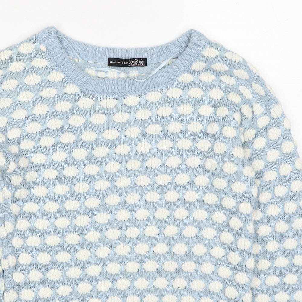 Atmosphere Womens Blue Round Neck Geometric Acrylic Pullover Jumper Size 6