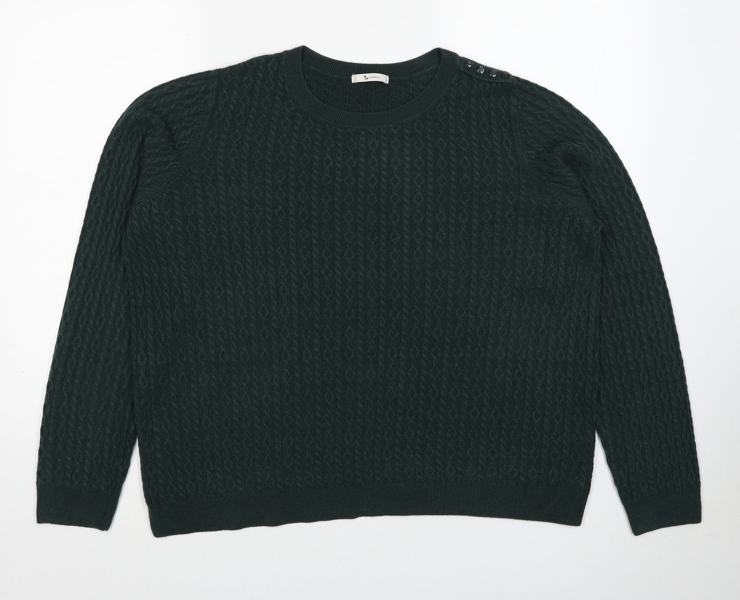 TU Womens Green Round Neck Acrylic Pullover Jumper Size 18