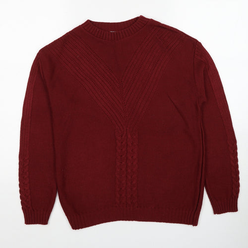 Pure & Natural Womens Red Round Neck Acrylic Pullover Jumper Size S - Size S-M