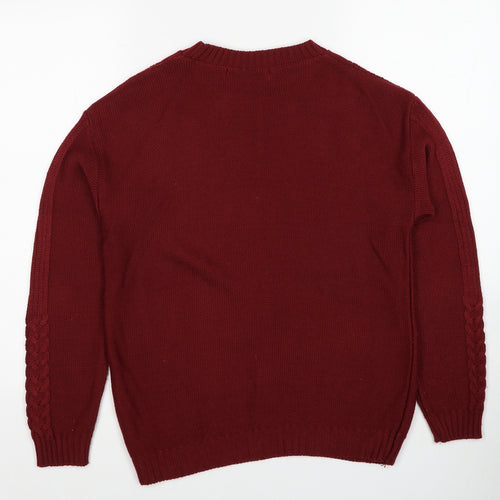 Pure & Natural Womens Red Round Neck Acrylic Pullover Jumper Size S - Size S-M