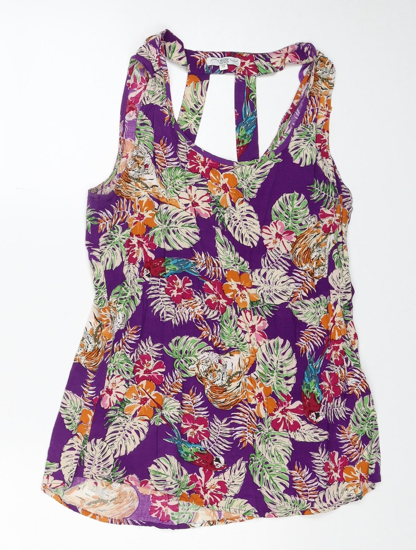 New Look Womens Multicoloured Floral Viscose Basic Tank Size 12 Scoop Neck