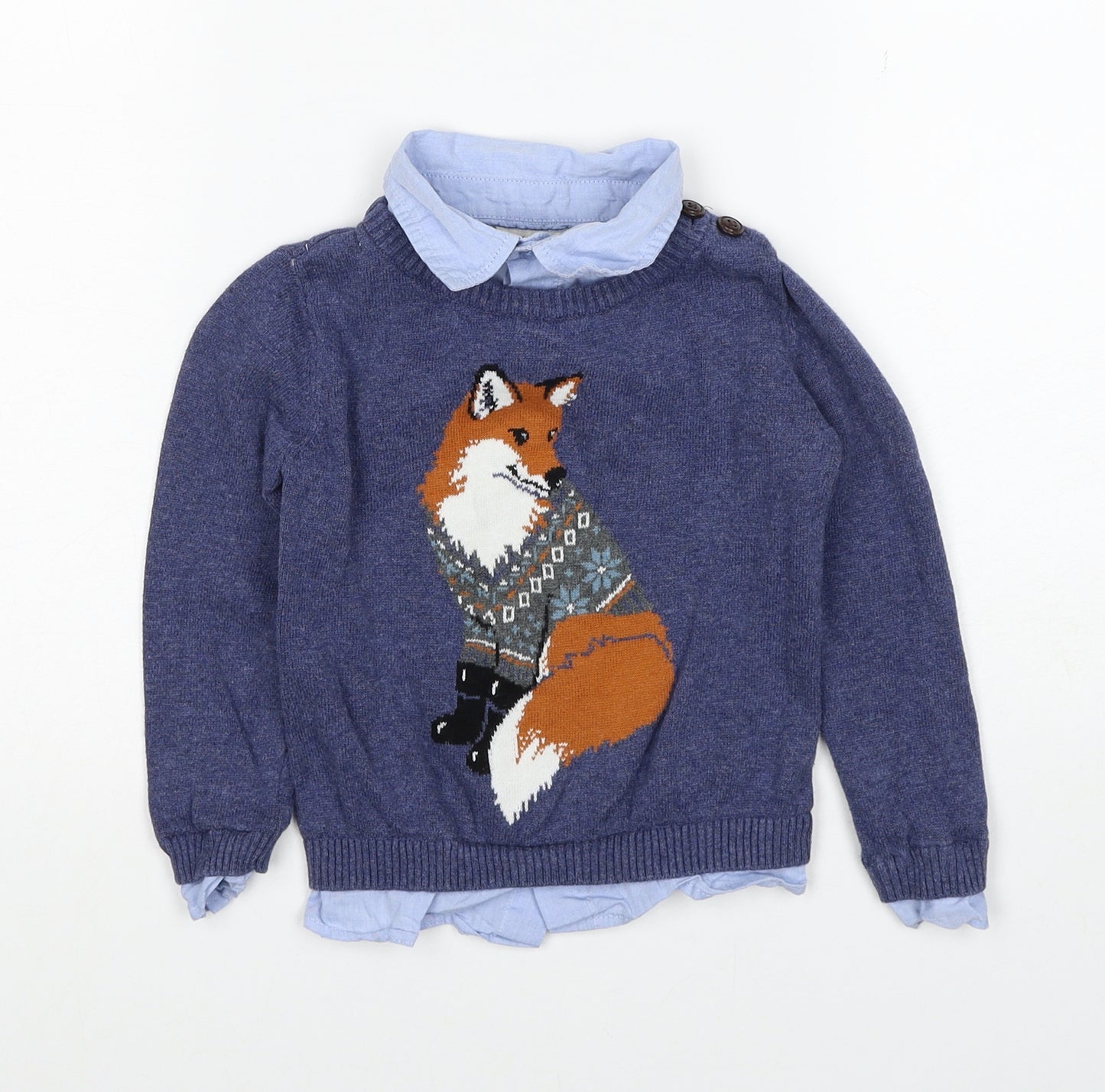 Ministry Of Rascals Boys Blue Collared Cotton Pullover Jumper Size 4 Years Pullover - Fox